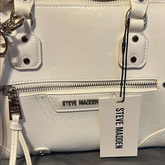 Steve Madden White Satchel with Plush Heart Charm - Picture 5 of 5